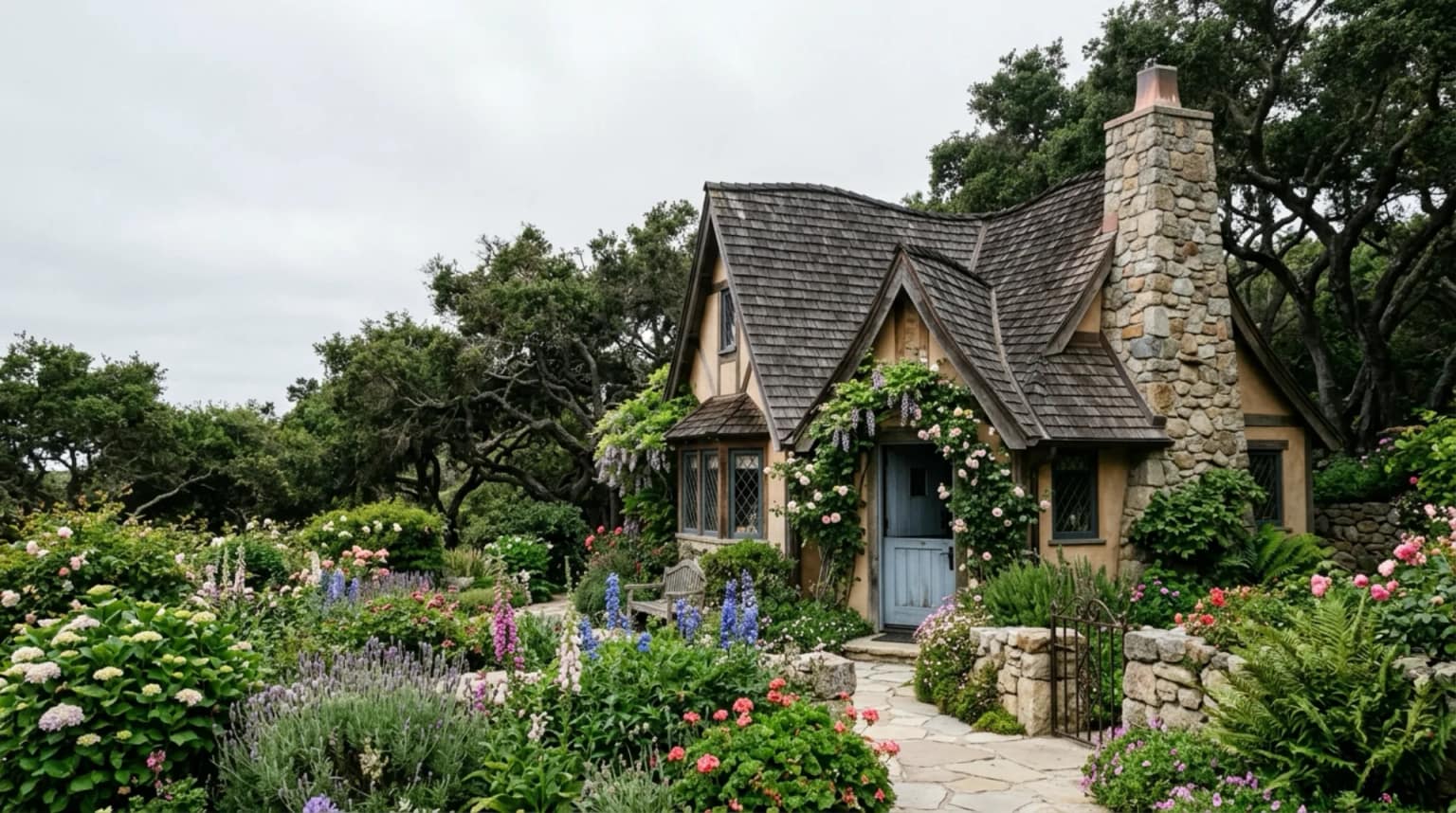 A Carmel-style storybook cottage with a cottage garden — Ben Lomond, California service area