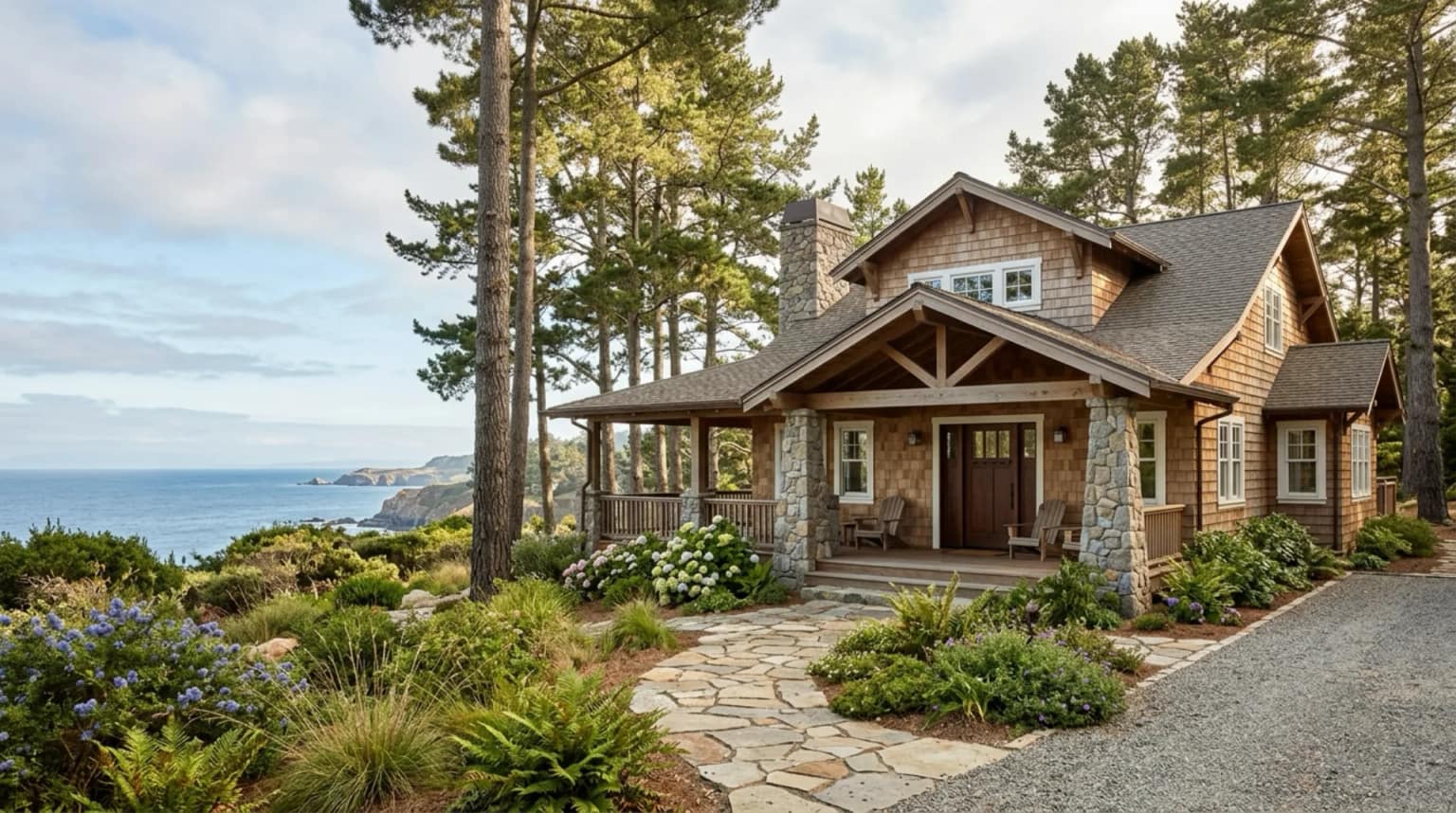 A shingle-style craftsman home near the Santa Cruz coast
