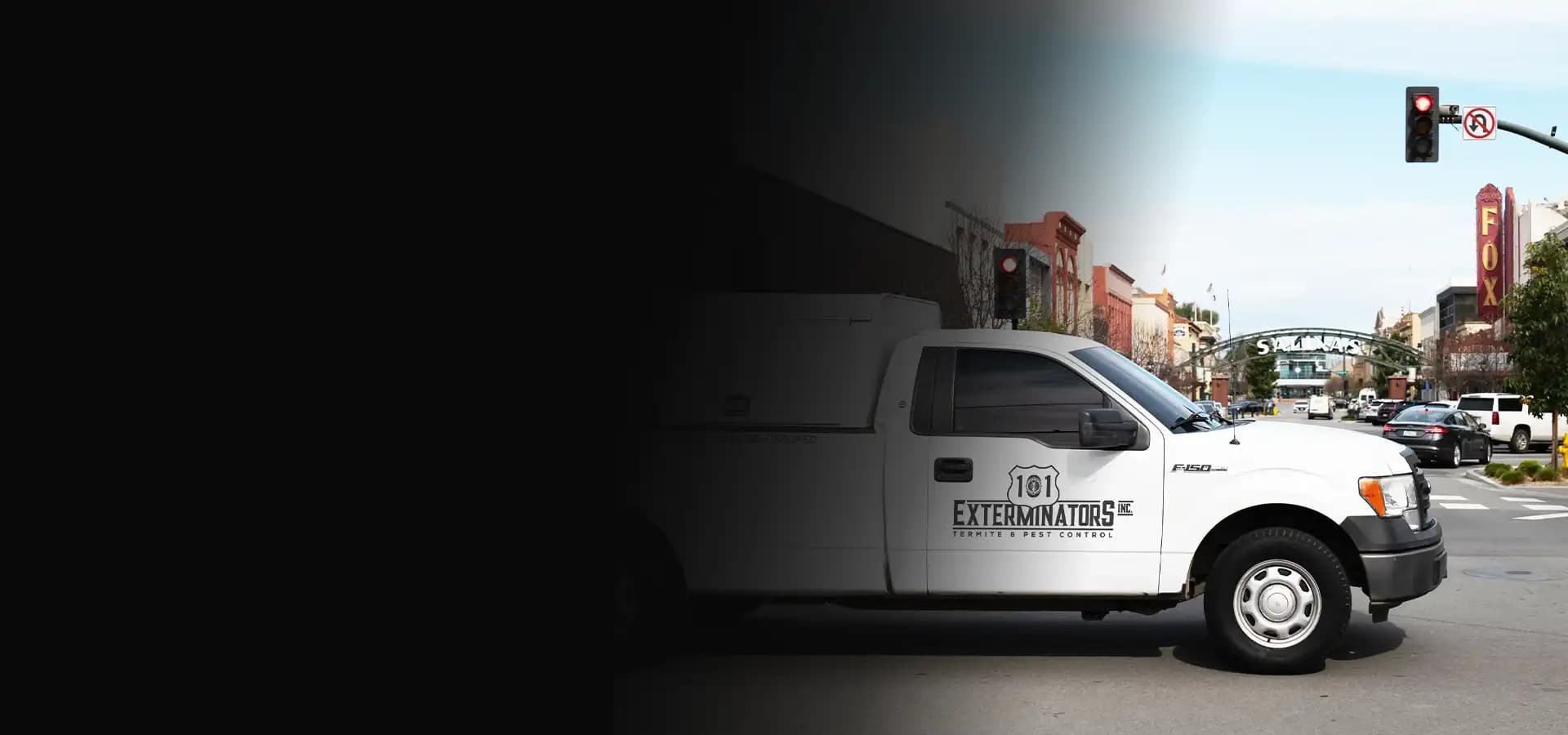 101 Exterminators service truck on the way to a pest control job in Salinas, CA