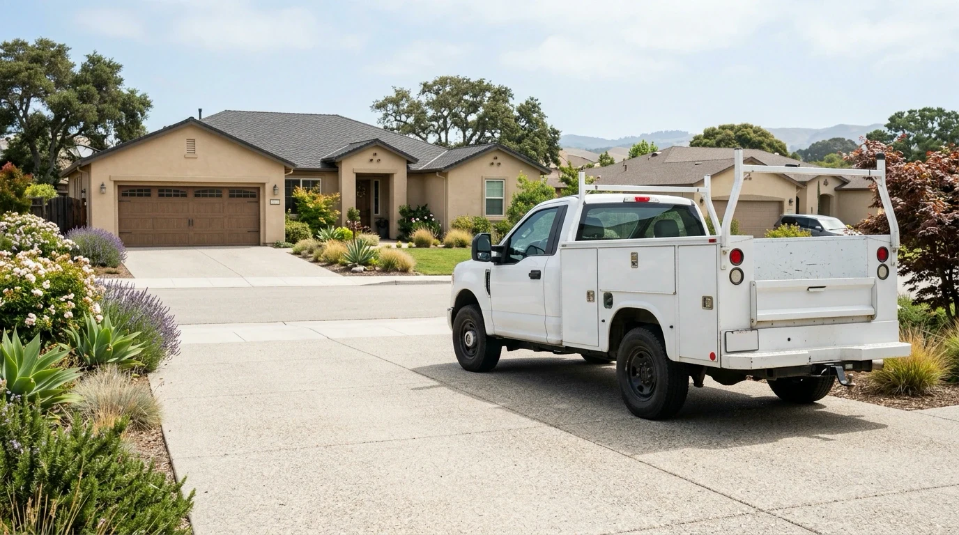 101 Exterminators service truck at a Central California home