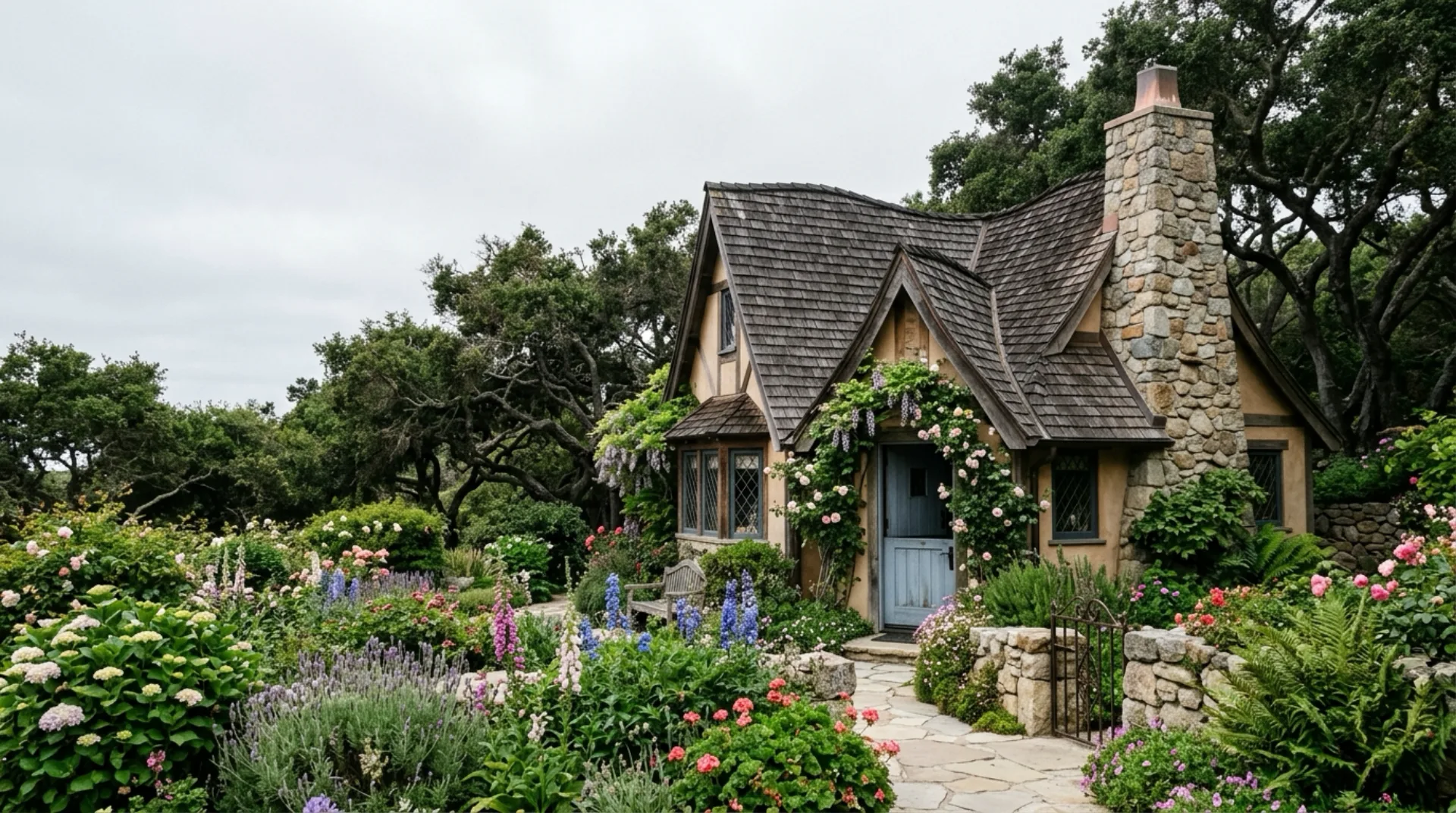 A Carmel-style storybook cottage with a cottage garden — Ben Lomond, California service area