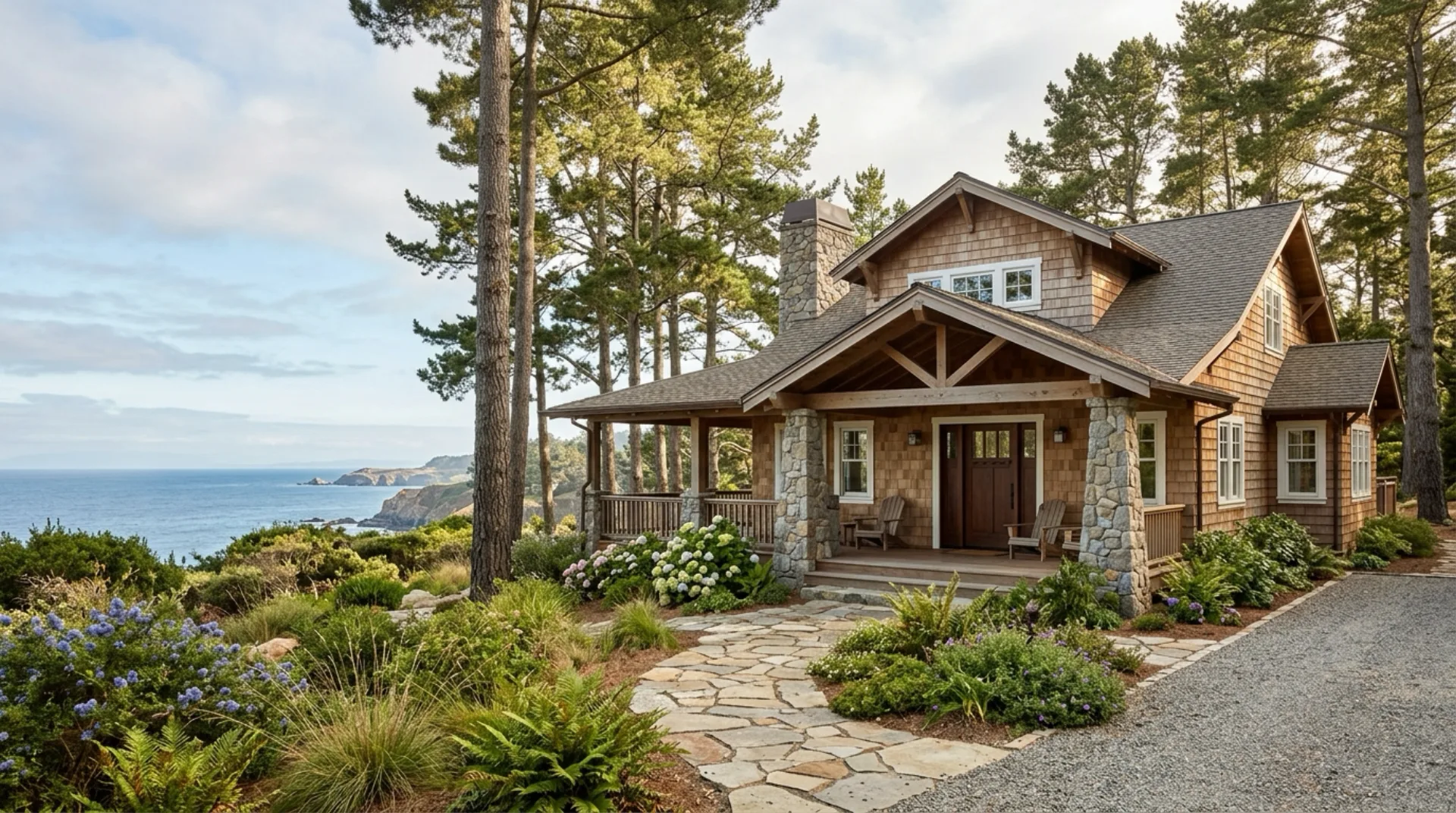 A shingle-style craftsman home near the Santa Cruz coast