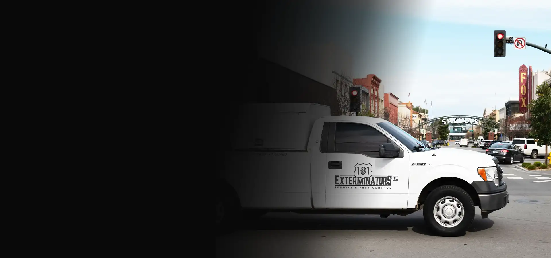 101 Exterminators service truck on the way to a pest control job in Salinas, CA